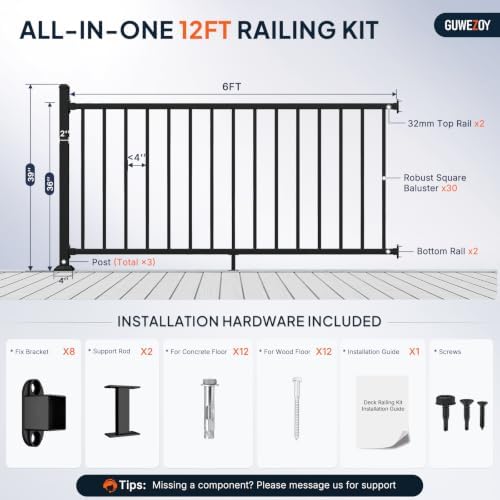 36in H x 12ft W Modular Aluminum Porch and Deck Railing Kit