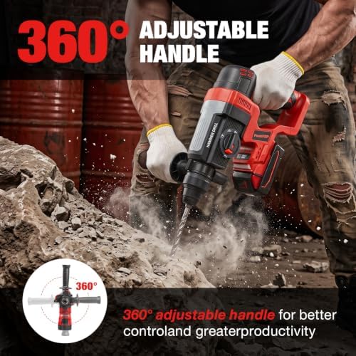 SDS Plus Cordless Rotary Hammer Drill for Milwaukee M18 Battery, Hammer Drill 18v Brushless for Concrete/Masonry/Wood/Metal, Rotomartillo, 4 Functions, 5 Drills with Gloves (Battery Not Included)