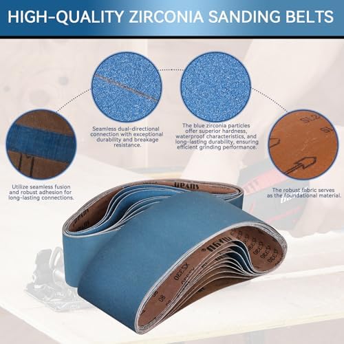 6x48 Inch Sanding Belts 9 Pcs 3 Grits Sizes (3 Each of 80/120/150 Grits) Heavy Duty Belt Sander Zirconia Belt Sander Paper for Wood, Metal, Stainless Steel, Cars, and Furniture