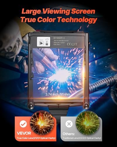 VEVOR Welding Helmet Auto Darkening, 3.94" x 3.74" True Color Welding Hood, 1/1/1/1 Solar-Powered Welder Mask 4 Arc Sensors, Wide Shade 4/5-9/9-13 for TIG MIG ARC Weld Grinding Cutting - METIS Series