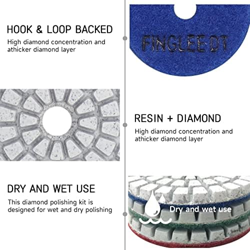 2 Inch Diamond Polishing Pads with 7Pcs Dry Wet Granite Stone Polish Pad Kit for Drill，50-3000 Grit Polishing Pad (5Pcs 50#（Dry/Wet）)