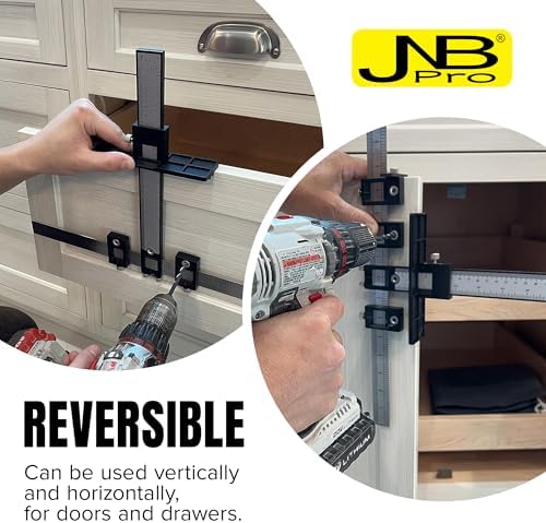 Cabinet Hardware Jig with Center Drill Guide, Hole Drilling for Drawer Handles and Pulls, Easy Install Tool - Full Aluminum Body with Free Carrying Case