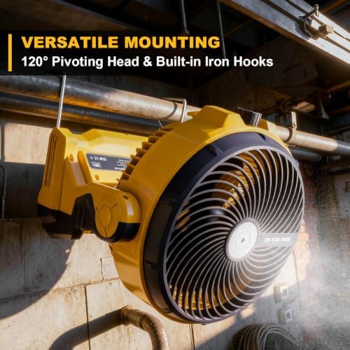 800CFM 11.5" Jobsite Misting Fan, Battery Powered for DeWalt 20V