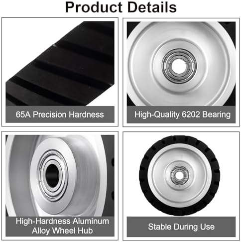 Lounsweer 6x2 Inch Belt Grinder Rubber Wheel, Serrated Contact Wheel, 65a Rubber Hardness with 6202 Bearing for Belt Machine, Polishing Machine Suitable for 180 and 200 Grit Sanders