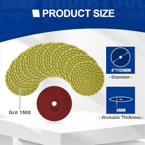 SHDIATOOL 4" Diamond Polishing Pads for Concrete Wet Polish Grit 1500(12-Pack)