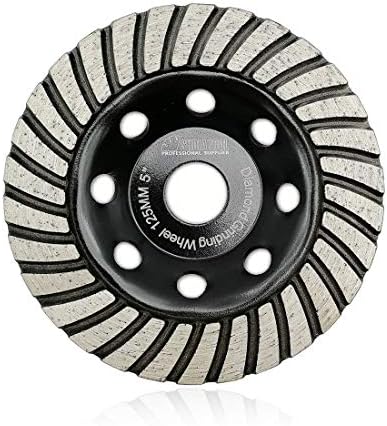 SHDIATOOL 5 Inch Turbo Row Diamond Grinding Cup Wheel for Concrete Granite Marble Masonry Brick Fits 7/8 Inch -5/8 Inch Arbor