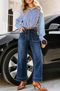 Cicy Bell Womens Cropped Wide Leg Jeans High Waisted Baggy Denim Ankle Pant