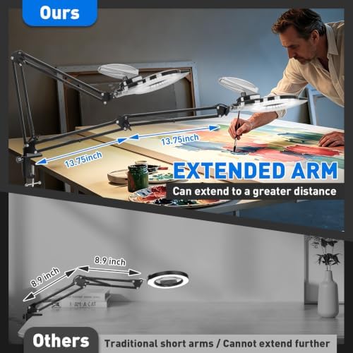 KIRKAS LED Magnifying Lamp with Clamp, 2,200 Lumens Dimmable 28in 12X 30X