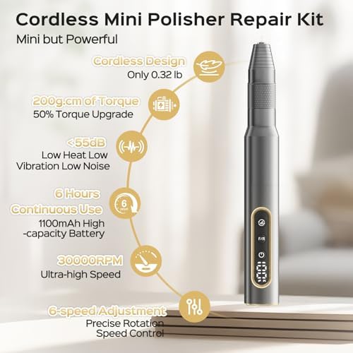 Cordless Mini Polisher, 30000RPM Portable Repair & Cleaning Kit for Acrylic & Soft Liners - Smooths Rough Edges, Removes Stains, Perfect Finish, Ideal Gift for Dad Mom Grandma Grandpa