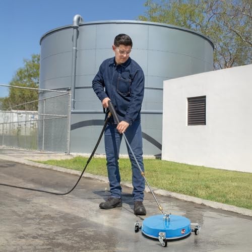 17" Pressure Washer Surface Cleaner with 4 Wheels, Coated Blue Stainless Steel Power Washer Surface Cleaner for Driveway Sidewalk, 1/4" Quick Connector, 2 Extension Wand, 4000 PSI