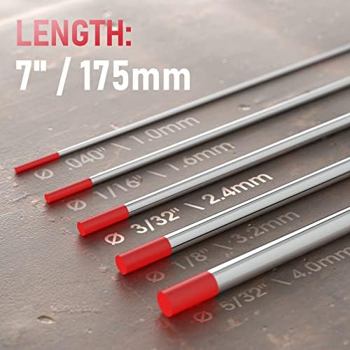 YESWELDER TIG Welding Tungsten Electrode Red Tip 3/32" x 7" (Red, WT20/EWTh-2) 10-pk (Pack of 2)