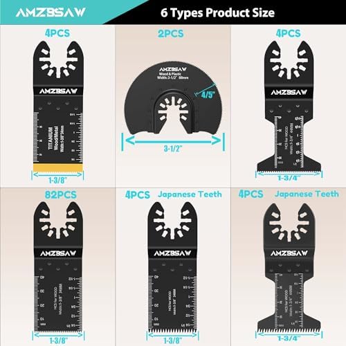 AMZBSAW 100PCS Oscillating Blades, 6 Types for Wood, Metal & Plastic