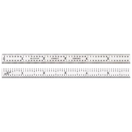 Starrett Full Flexible Steel Rule with Satin Chrome Finish, Quick Reading and Inch Graduation - 3R Graduation, 6" Length, 1/64" Thickness - C303R-6