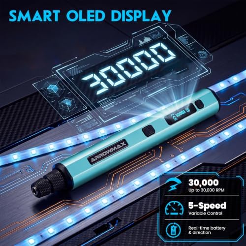 ARROWMAX 5-Speed Mini Cordless Rotary Tool Kit with OLED, 30000 RPM 42 Bits