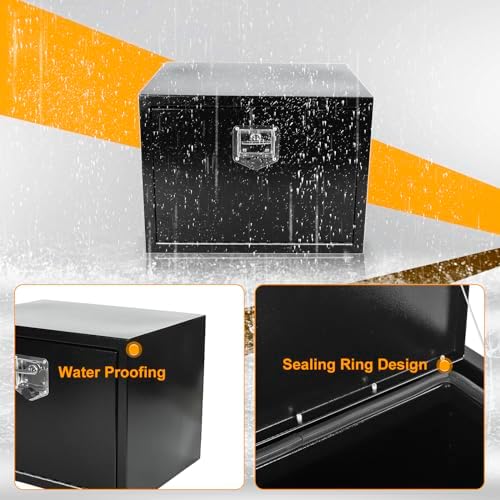 24 Inch Underbody Truck Box Steel Storage Tool Box,24 x 18 x 18 Tool Chest Organizer w/Lock and Keys For Pickup,Truck Bed, RV, Trailer,Heavy Duty Waterproof Black box