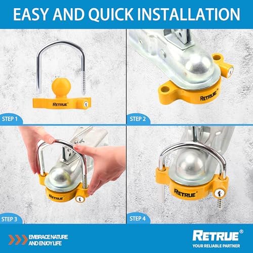 RETRUE Universal Trailer Coupler Lock, 2PC Key Alike Hitch Ball Lock,Yellow