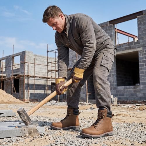 NINGO Steel Toe Work Boots for Men, Water Resistant Crazy Horse Leather