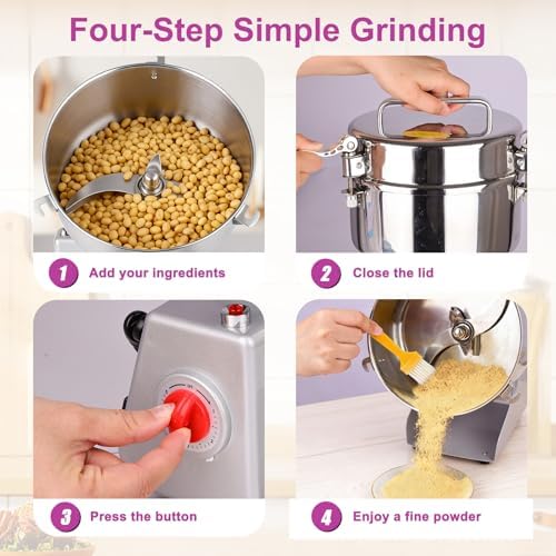 Grain Mill, 2500g High-Capacity Stainless Steel flour mill, 270° Swing for Easy Operation, Perfect for Kitchen & Coffee Shop to Grind Grains and Corn Efficiently