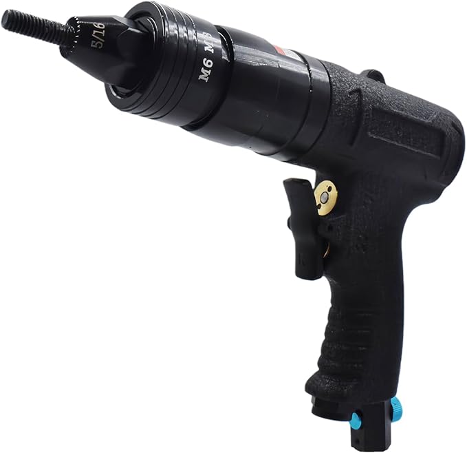 Pneumatic Rivet Nut Gun Air Rivet Nut Pull Setter Riveting Fastening Tool With 1/4 5/16 Riveting Mandrels Quick Change Locking Nozzle Bolts Adapter Drill For Air Rivet Nut Insert Installation Tool