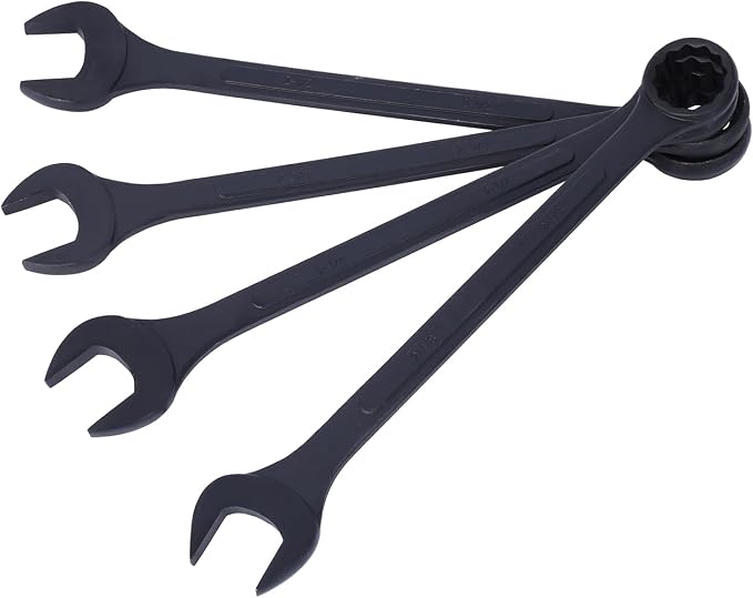 4PC Jumbo Combination Wrench Set, SAE, 2-1/8", 2-1/4", 2-3/8", 2-1/2 inch | Jumbo Wrench Set, Extra Large Combination Wrench Sets, Black Oxide Finish with Pouch (4PC-SAE)
