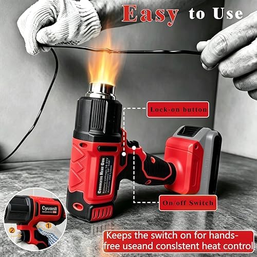 Cordless Heat Gun for Milwaukee 18V Battery, 350W Fast Heating Hot Air Gun, LCD Display 2 Temp 120℉-1110℉, 3 Nozzles Portable Gun for Shrink Tubing, Paint Removal, Soldering DIY, Tool Only