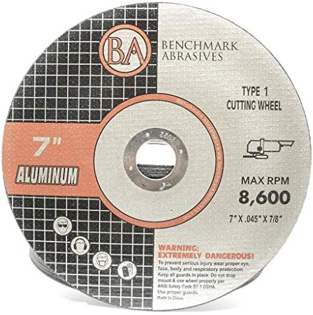 Benchmark Abrasives 7" Type 1 Aluminum Cutting Wheel 0.045" Thick 7/8" Arbor, Metal Cutting Grinding Wheel, Angle Grinding Cutting Wheel Max. RPM 8600-25 Pack