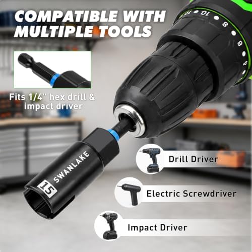 3-Piece Wing Nut Driver Set, 9mm, 12mm, 15mm, 1/4 Inch Hex Shank Power Nuts Driver Bit, Wing Nut Socket for Eye Bolt, Hook Bolt Installation, Wire Twisting