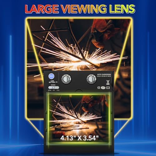 TRQWH Welding Helmet Auto Darkening Large Viewing True Color Solar Powered Welding Mask with 4 Arc Sensor Adjustable Wide Shade Range 4~5-8/9-13 Welder Mask with Grinding (TRQ-CSC002)