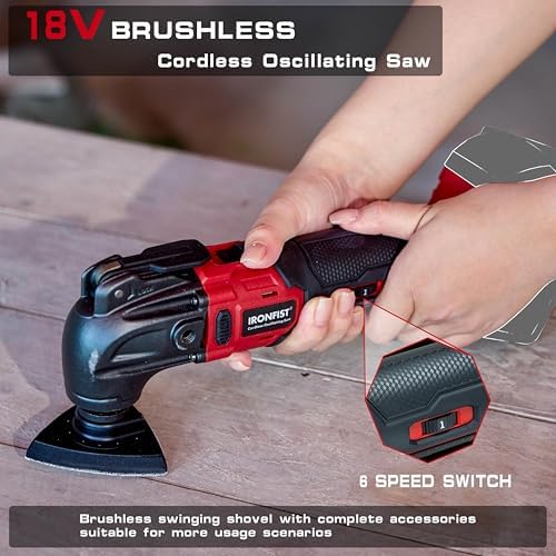 IRONFIST Cordless Oscillating Tools Compatible with MILWAUKEE M18, 6 Speed 8000-20500RPM, Brushless Motor Cordless Multi-Tool for Scraping, Sanding,Cutting Wood (BATTERY NOT INCLUDE)