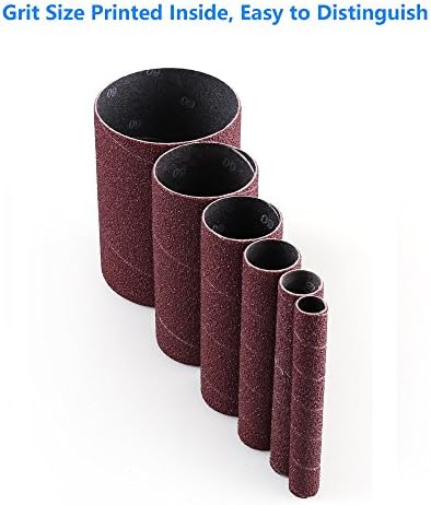 LotFancy 24PCS Spindle Sander Sleeves, 60 Grit Sanding Sleeves, Aluminum Oxide Abrasive, 4-1/2” Length, 4 Each of 1/2”,3/4”,1”,1-1/2”, 2” and 3”