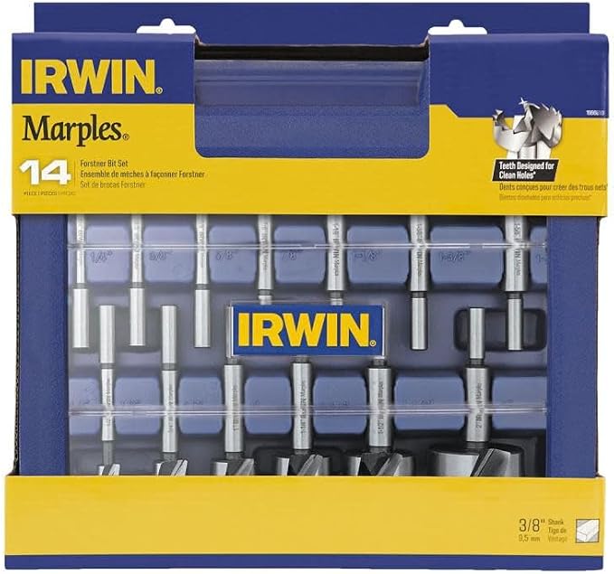 IRWIN Marples Forstner Bit Set, Wood Drill Bits, Made of Carbon Steel, Ideal for Fine Woodworking, Cabinet-Making and More, 14 Pieces (1966893)