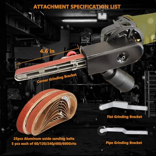 Belt Sander Attachments for Angle Grinder, Detailing File Sander adapter, US 5/8-11 Thread, Suitable for Welding Points Grinding,Woodworking and Metal Rust Removal (25pcs Sanding Belts)