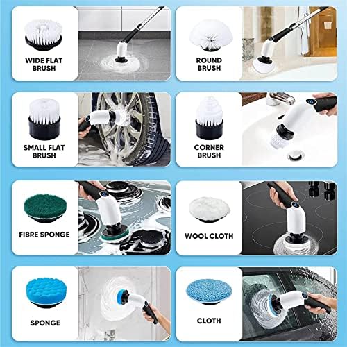 Electric Spin Scrubber, 2024 New Cordless Cleaning Brush with 8 Replaceable Brush Heads, Power Shower Scrubber Long Handle, Extendable Handheld Electric Scrubber for Bathroom Floor Tub Tile
