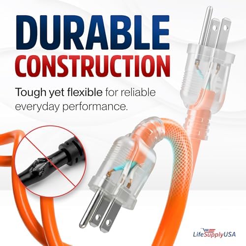 100ft Outdoor/Indoor Extension Cord 12/3 Gauge Extra Heavy Duty 3 Prong SJTW, Waterproof, Flexible Cold-Resistant Long Power Cord,15A 125V 1875W, Orange by LifeSupplyUSA