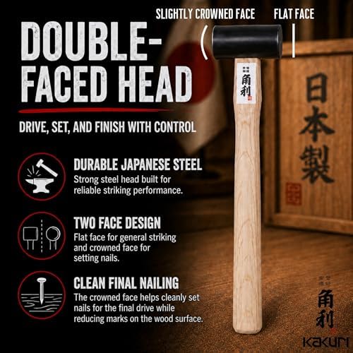 KAKURI Japanese Chisel Hammer for Woodworking 8 oz – Large Striking Face