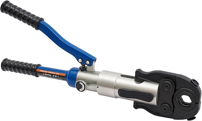 Pipe Crimper Copper Pipe Press Crimping Tool Kit 360° Rotatable Crimp Head Hydraulic Copper Tube Crimping Tool for Copper Tees Elbows Straight Pipes with 3 Molds (1/2", 3/4", 1") (Blue)