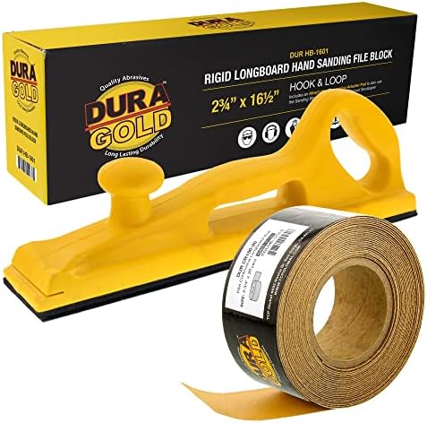 Dura-Gold Pro Series Rigid Longboard Hand Sanding File Block with Both Hook & Loop Backing and PSA Backing Adapter Pad & 150 Grit PSA Longboard Sandpaper 20 Yard Roll, 2-3/4" Wide