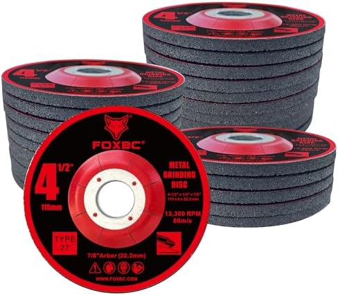 FOXBC 4-1/2 Inch Grinding Wheels for Angle Grinder, Aluminum Oxide Grinding Disc for Metal & Stainless Steel, Type 27, Depressed Center 4-1/2" x 1/4" x 7/8" - 25 Pack