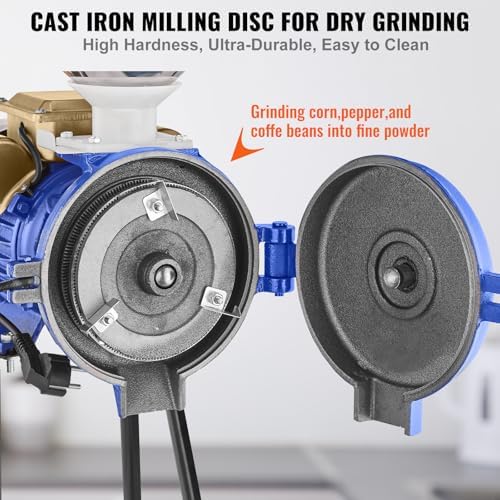 VEVOR Electric Grain Mill Grinder, 3000W Spice Grinders, Commercial Corn Mill with Funnel, Thickness Adjustable Powder Machine, Heavy Duty Feed Flour Cereal Mill Wheat Grinders, Dry Grinder