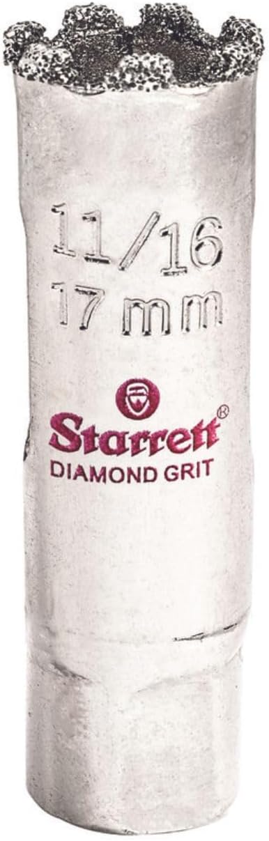 Starrett Diamond Grit Hole Saw 11/16" Dia, 1-5/8" Cutting Depth | Ideal For Drilling Small Diameter Holes, 1/2-20 Thread Size, XA1 Arbor Type, Silver, KD1016-N