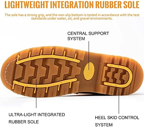 Steel Toe Work Boots for Men, 6-Inch Non Slip Comfortable Leather Waterproof Industrial Construction Safety Workboots