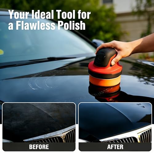 BLACKCUBE Cordless Car Polisher 230 RPM, USB Rechargeable Auto Buffer with 2000mAh Battery, Lightweight 5-Pad Detailing Kit for Scratch Removal, Waxing & Polishing – for Car, Boat & Home