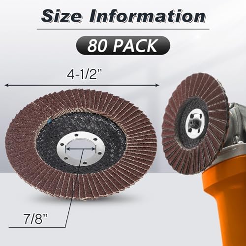 Landhoow 80 Pcs Flap Disc 4 1/2 Inch for Angle Grinder Sanding Disc 40 60 80 120 Grit Flap Discs Alumina Grinding Wheel for Stainless Steel, Sheet Metal, 7/8 Inch Arbor Size