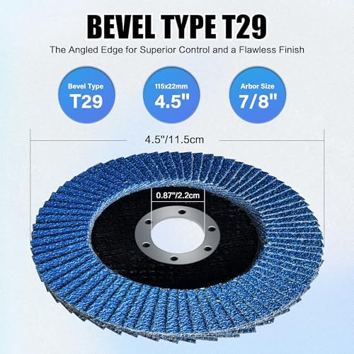 25 Pack 4-1/2 Inch Flap Discs for Angle Grinder, T29 Zirconia Alumina Grinding Wheels 40/60/80/120 Grit, Heavy Duty Sanding Discs for Metal, Stainless Steel, Weld Blending, Rust Removal, Finishing