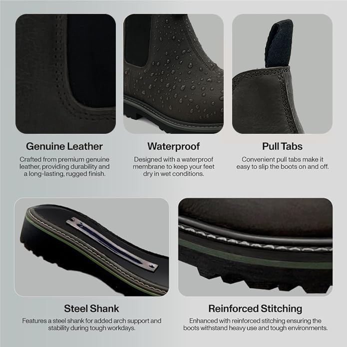 EVER BOOTS Men’s Waterproof Steel Toe Slip on Work Boots