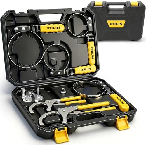 KELIN Oil Filter Wrench Set 8PCS, 9"&12" Oil Filter Pliers | 4 Swivel Band Wrenches (2-3/4" to 5-1/4") | 3-Jaw Universal Adapter for 3/8" 1/2" Ratchet, Oil Filter Removal Tool for Car Truck SUV ATV