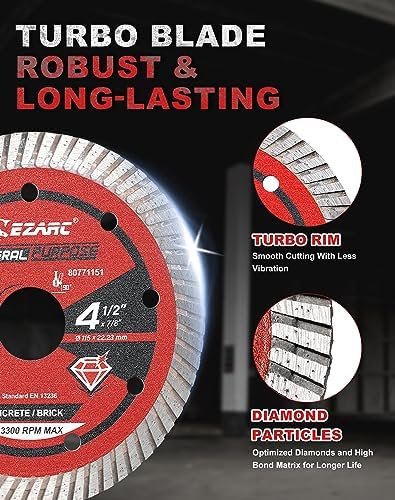 EZARC 4-1/2 inch Diamond Saw Blades for Angle Grinder, 3PCS 4.5" Diamond Cutting for Stone, Granite, Concrete, Porcelain, Ceramic, Granite Marble Tile (Mix Pack)