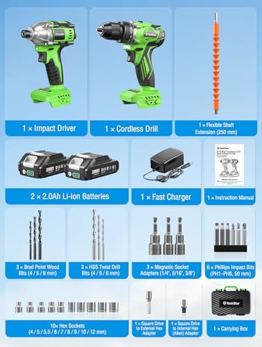 Taskstar 21V Cordless Drill & Impact Driver Combo Kit for DIY Home