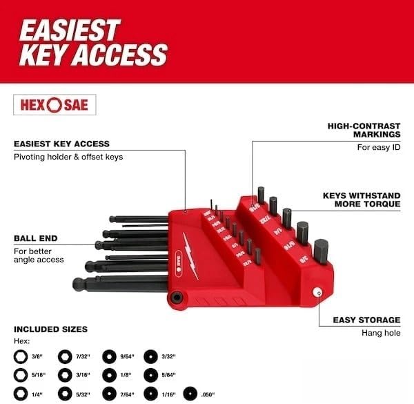 New 48-22-2185 for Milwaukee Ball End L Style Hex Key Set 13 Piece