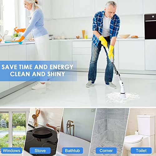 Electric Spin Scrubber Cordless Power Scrubber Cleaning Brush with Adjustable Detachable Long Handle & 4 Replaceable Brush Heads Household Cleaning Supplies for Bathroom Shower Floor